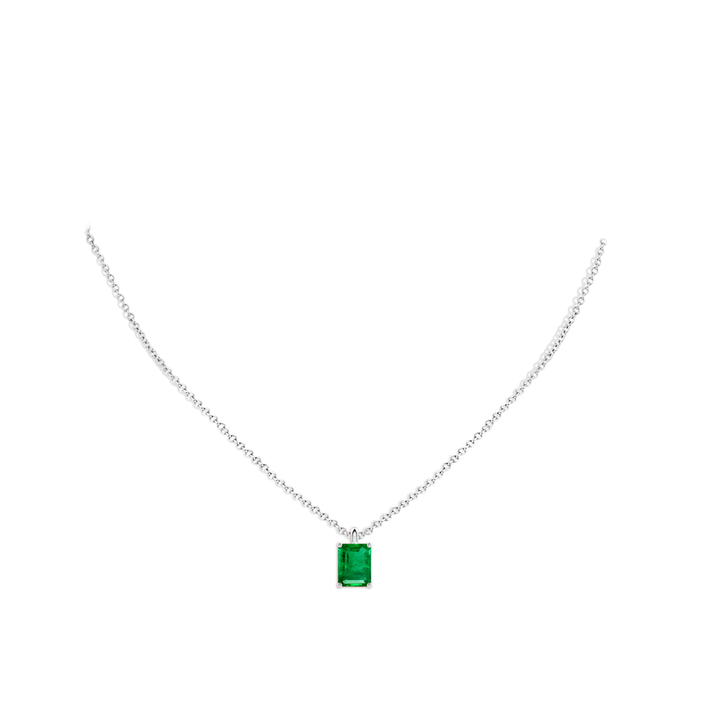 9x7mm AAA Solitaire Emerald-Cut Emerald Classic Pendant in White Gold pen