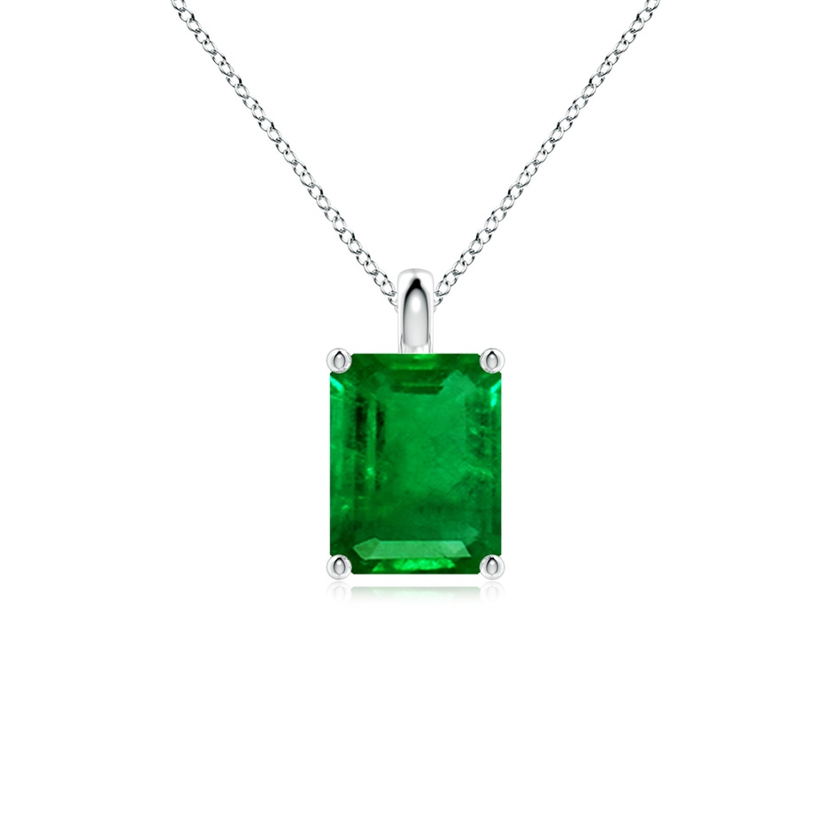 9x7mm AAAA Solitaire Emerald-Cut Emerald Classic Pendant in P950 Platinum 