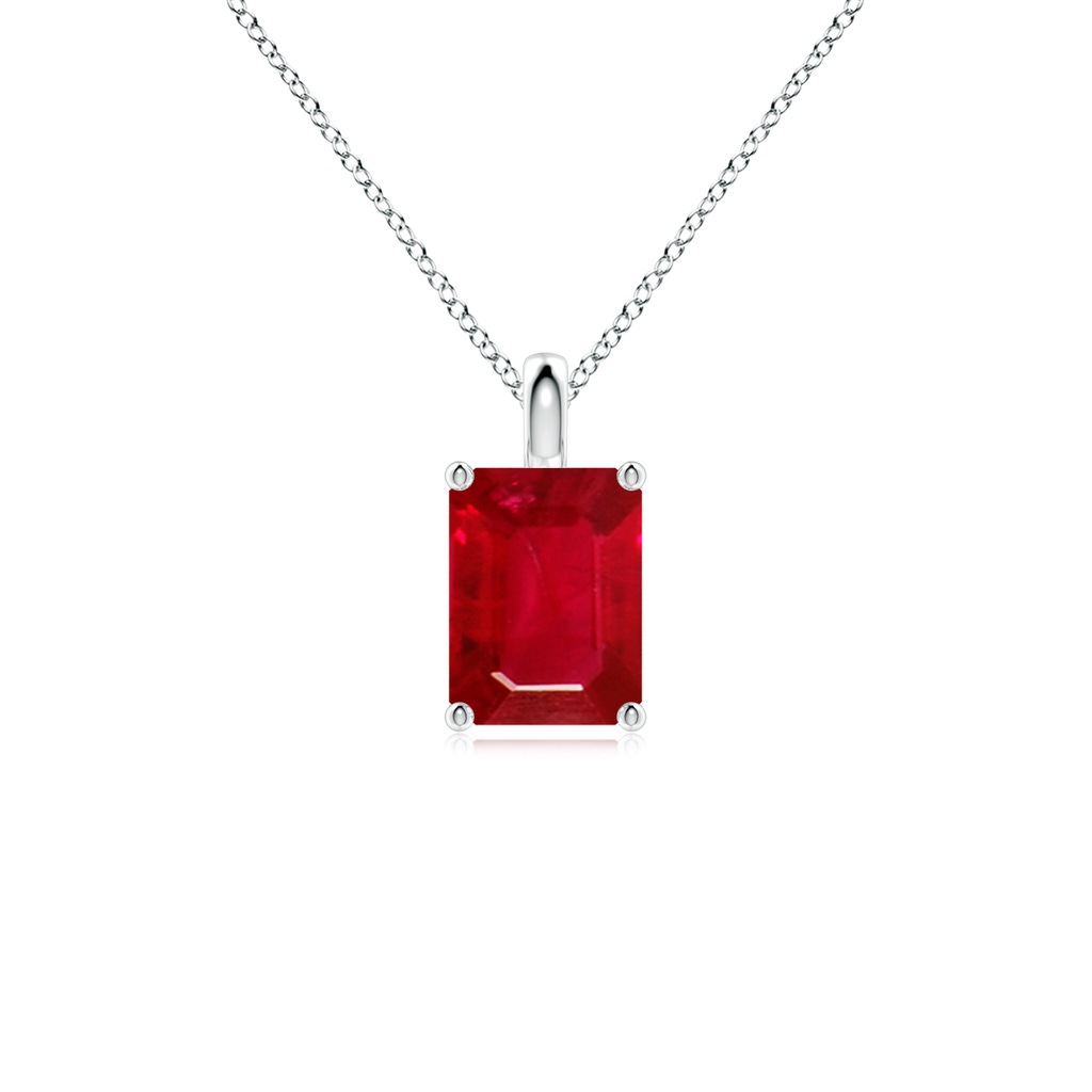 8x6mm AAA Solitaire Emerald-Cut Ruby Classic Pendant in White Gold