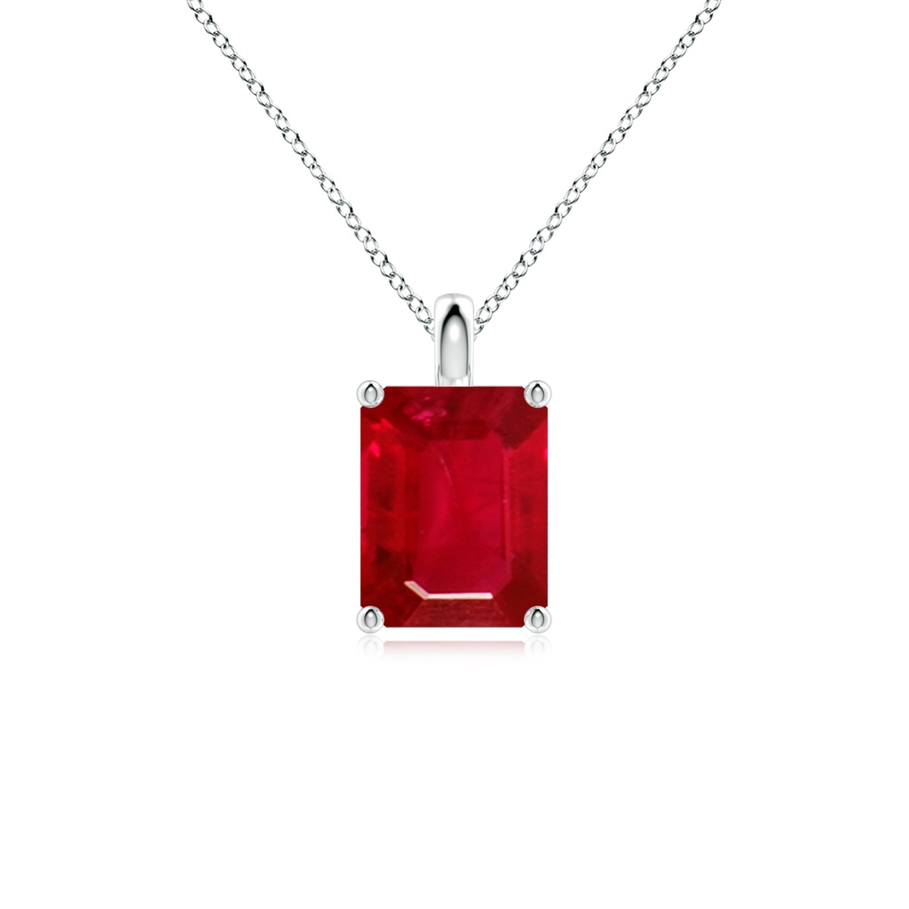 9x7mm AAA Solitaire Emerald-Cut Ruby Classic Pendant in White Gold