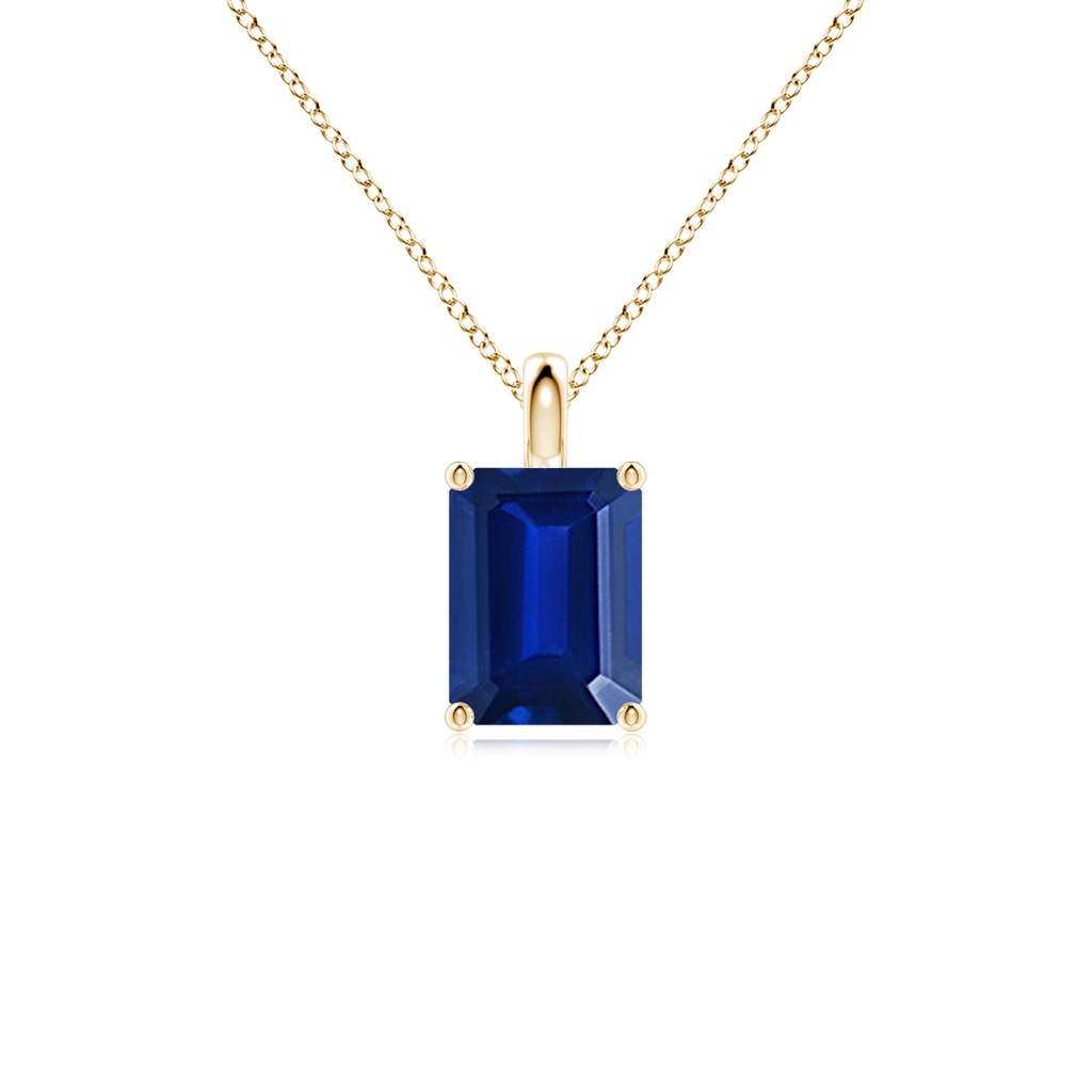 8x6mm Lab-Grown Solitaire Emerald-Cut Blue Sapphire Classic Pendant in Yellow Gold