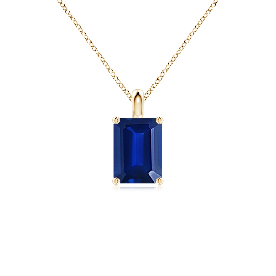 8x6mm Lab-Grown Solitaire Emerald-Cut Blue Sapphire Classic Pendant in Yellow Gold 