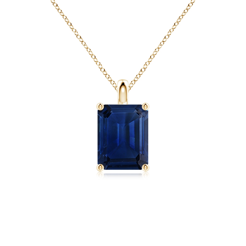 9x7mm AAA Solitaire Emerald-Cut Blue Sapphire Classic Pendant in Yellow Gold