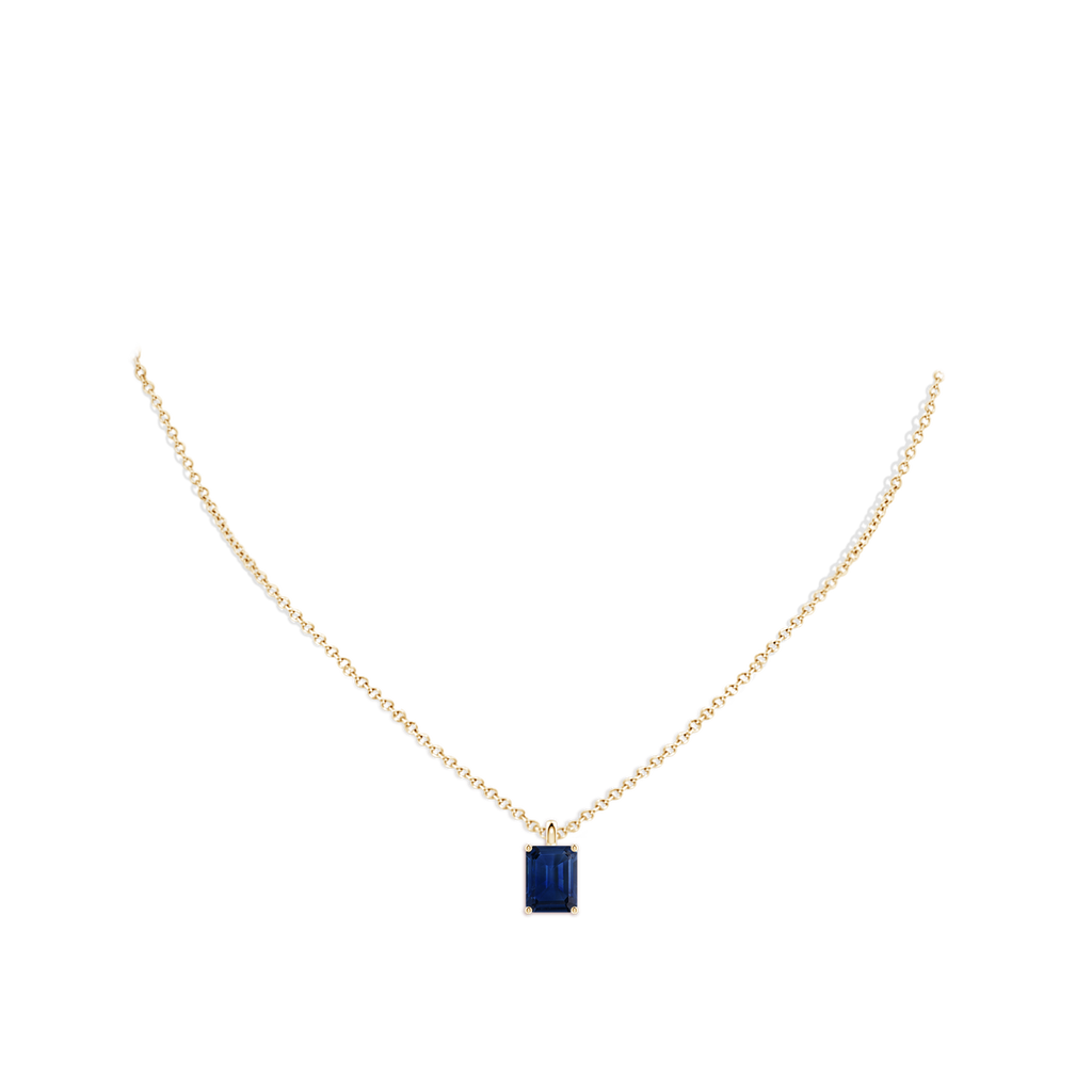 9x7mm AAA Solitaire Emerald-Cut Blue Sapphire Classic Pendant in Yellow Gold pen