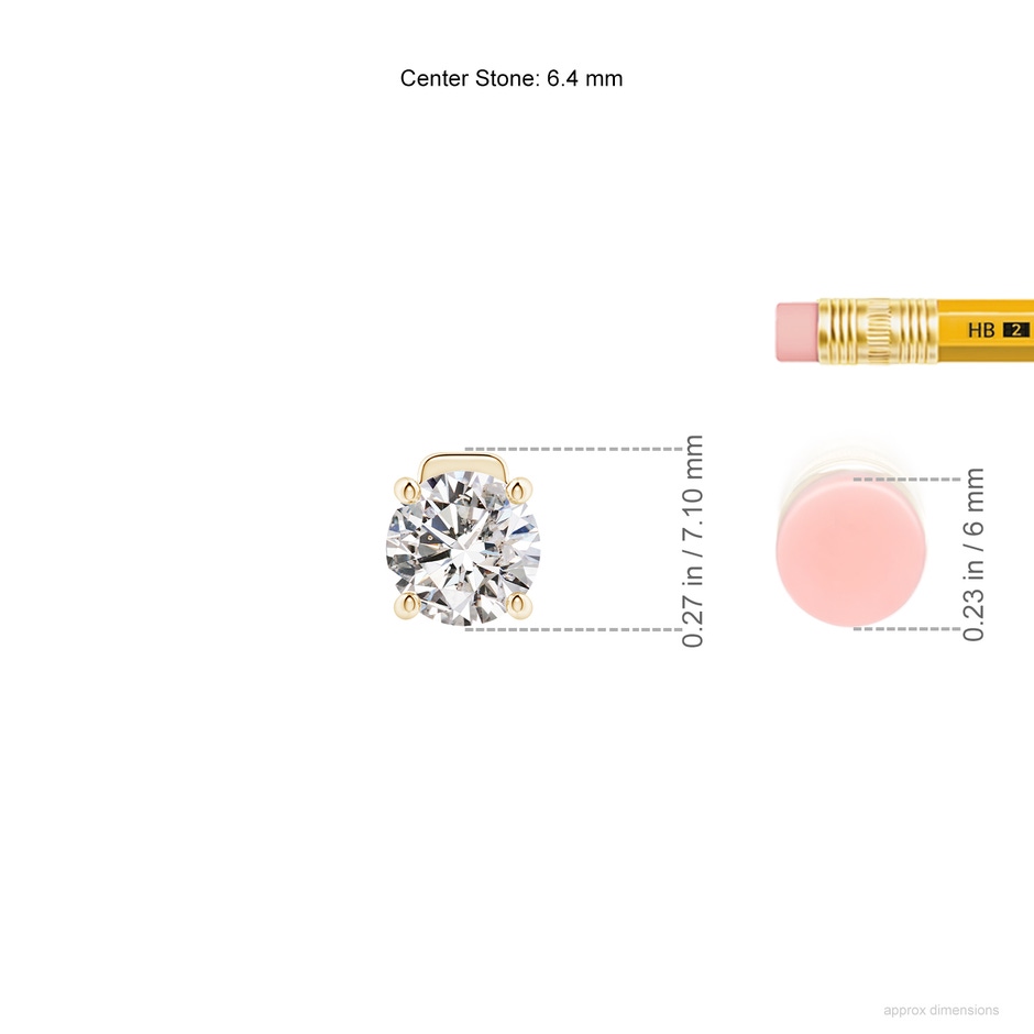 6.4mm IJI1I2 Solitaire Round Diamond Floating Pendant in Yellow Gold ruler