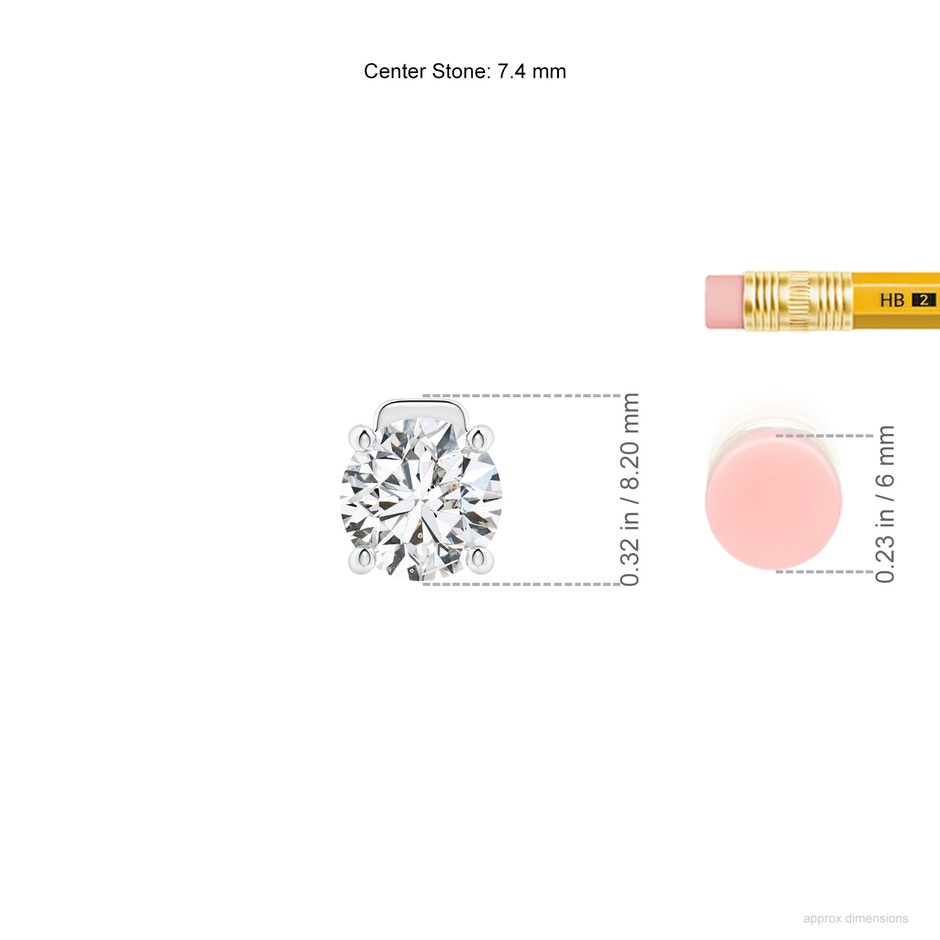 7.4mm HSI2 Solitaire Round Diamond Floating Pendant in White Gold ruler