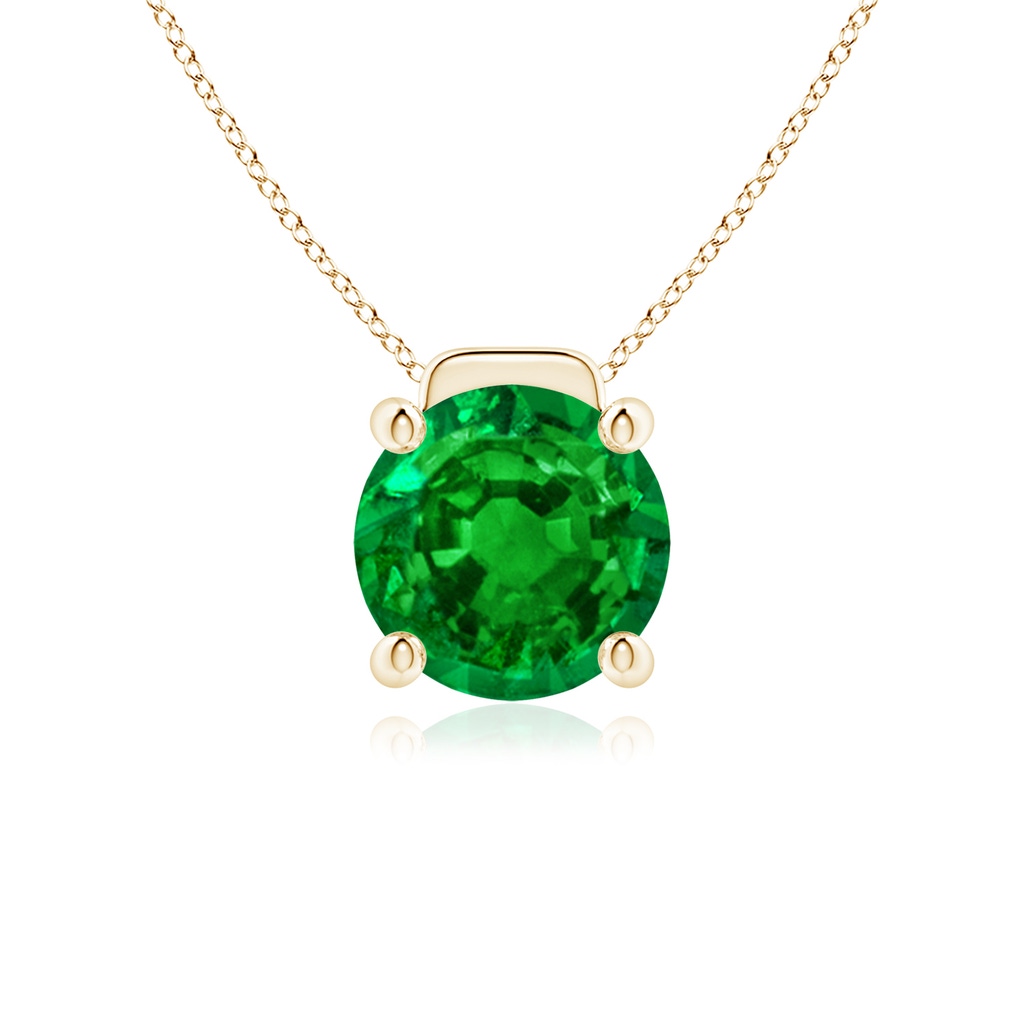 10mm AAAA Solitaire Round Emerald Floating Pendant in Yellow Gold