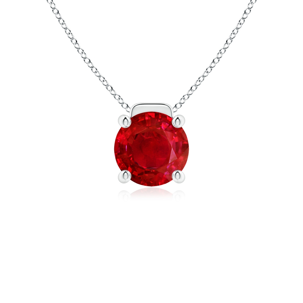 8mm AAA Solitaire Round Ruby Floating Pendant in White Gold