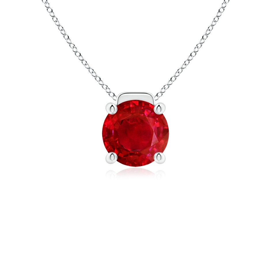 8mm AAA Solitaire Round Ruby Floating Pendant in White Gold 