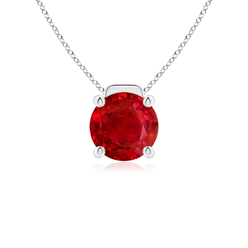 9mm AAA Solitaire Round Ruby Floating Pendant in White Gold