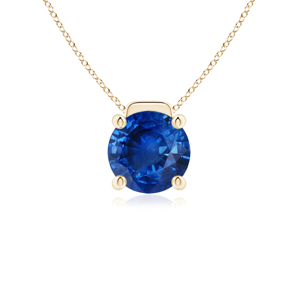 9mm AAA Solitaire Round Blue Sapphire Floating Pendant in Yellow Gold