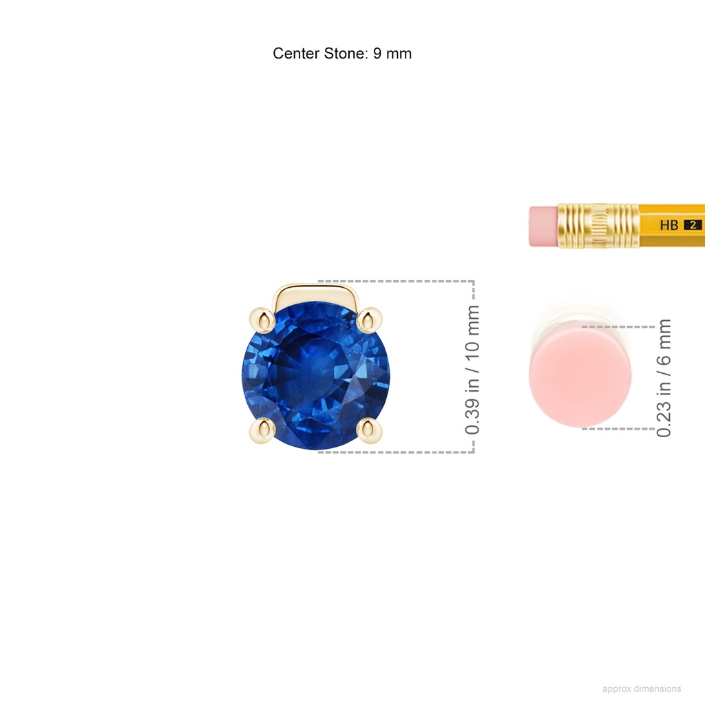 9mm AAA Solitaire Round Blue Sapphire Floating Pendant in Yellow Gold ruler