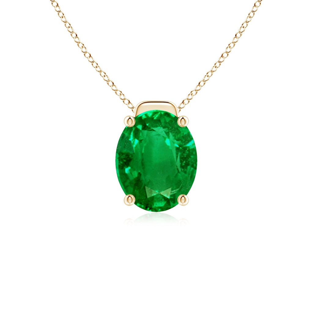 10x8mm AAAA Solitaire Oval Emerald Floating Pendant in Yellow Gold