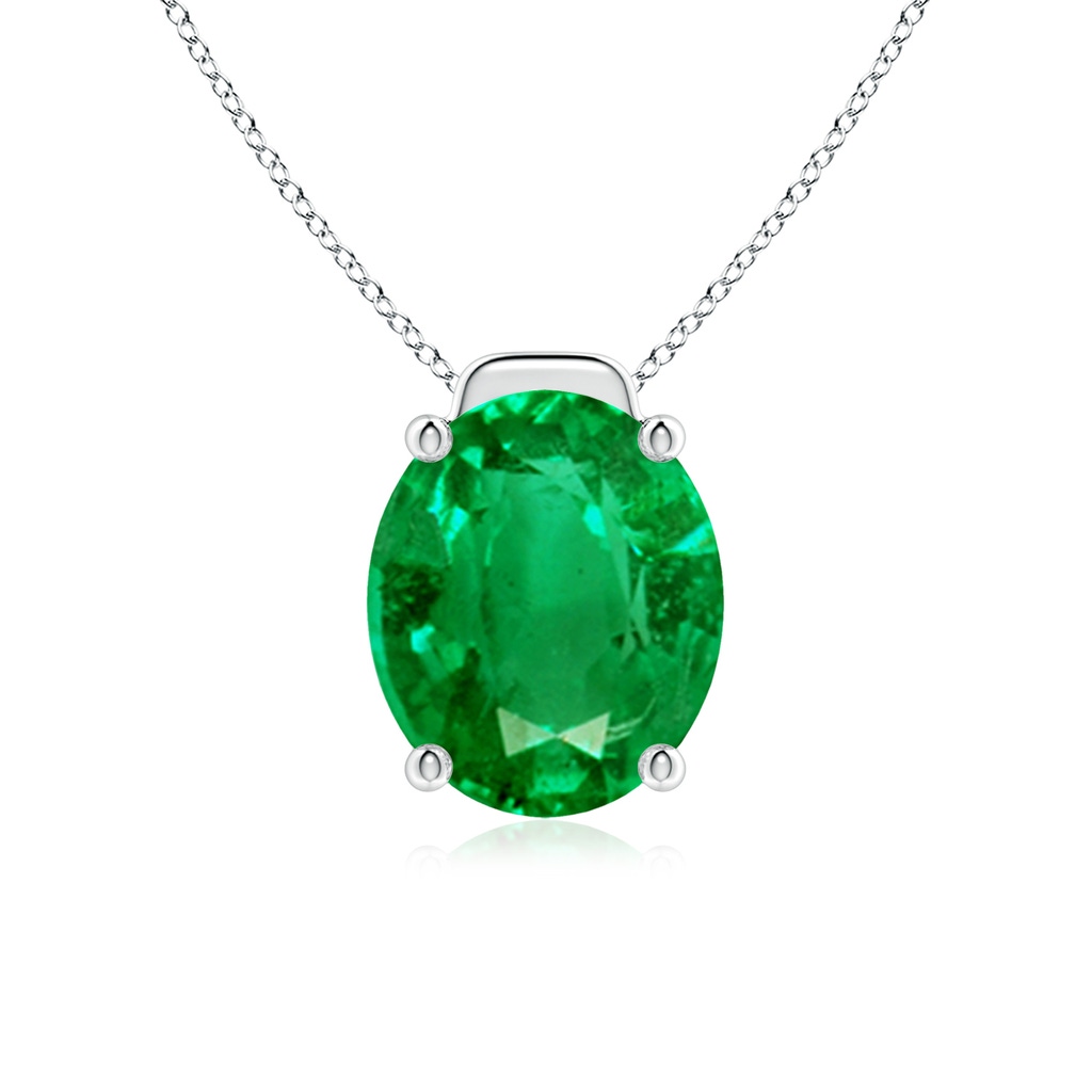 12x10mm AAA Solitaire Oval Emerald Floating Pendant in White Gold