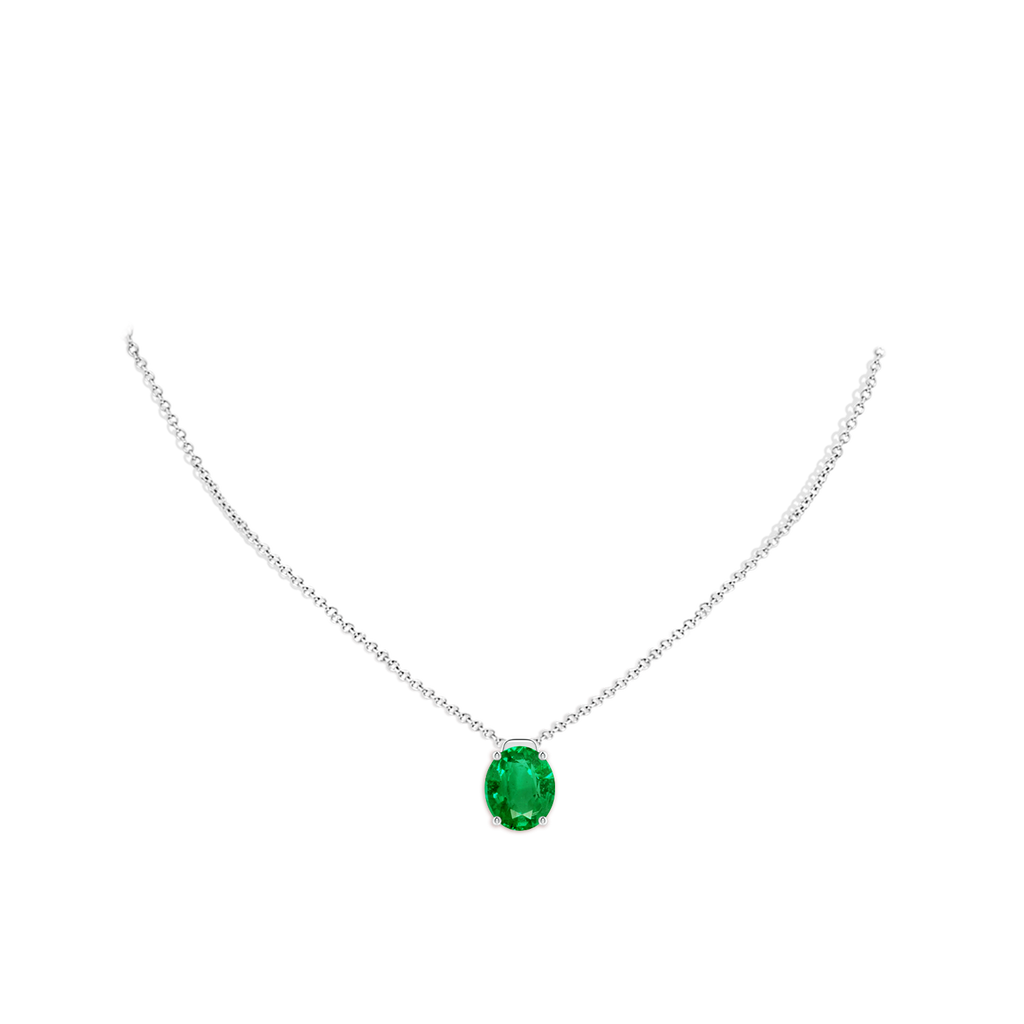 12x10mm AAA Solitaire Oval Emerald Floating Pendant in White Gold pen