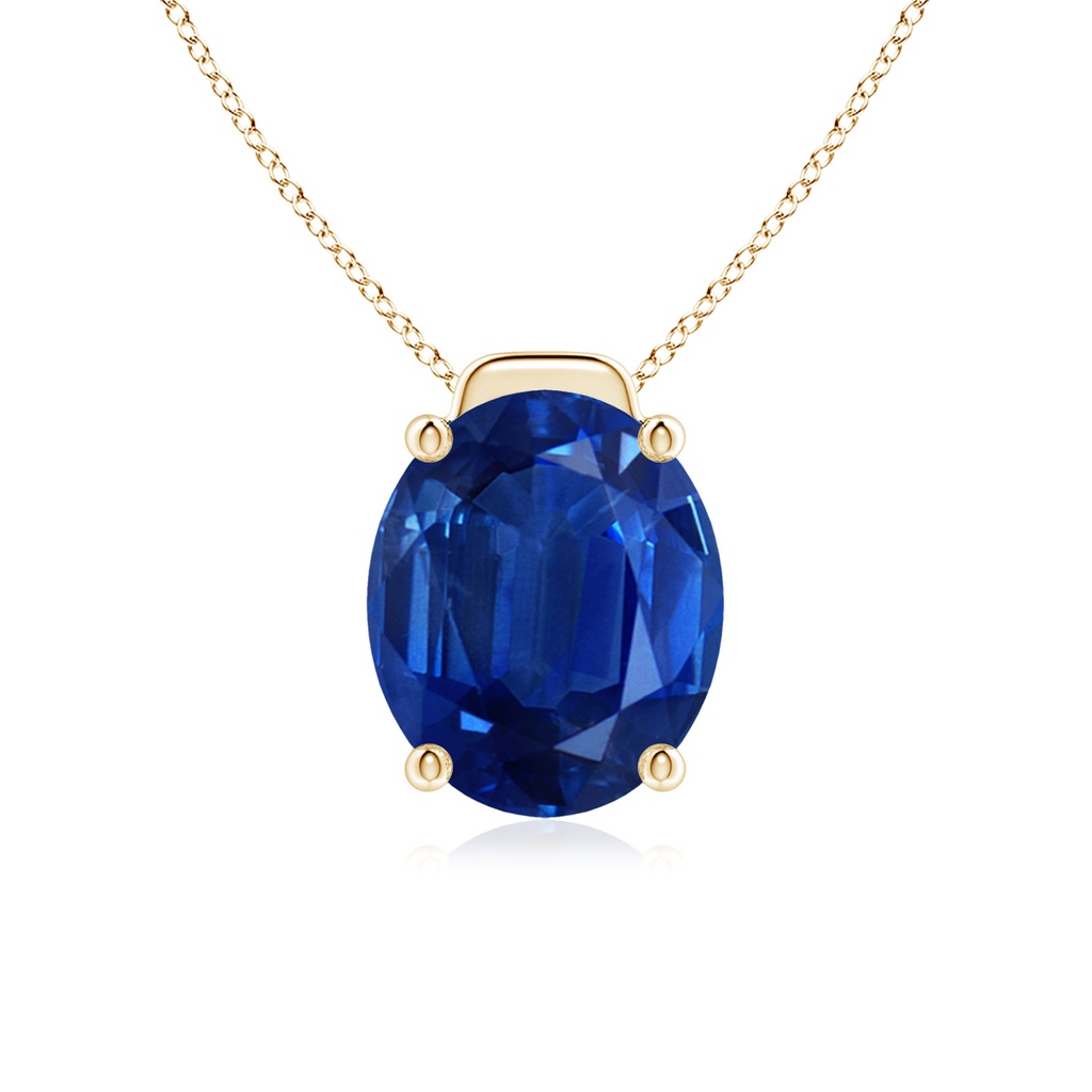 12x10mm AAA Solitaire Oval Blue Sapphire Floating Pendant in Yellow Gold 