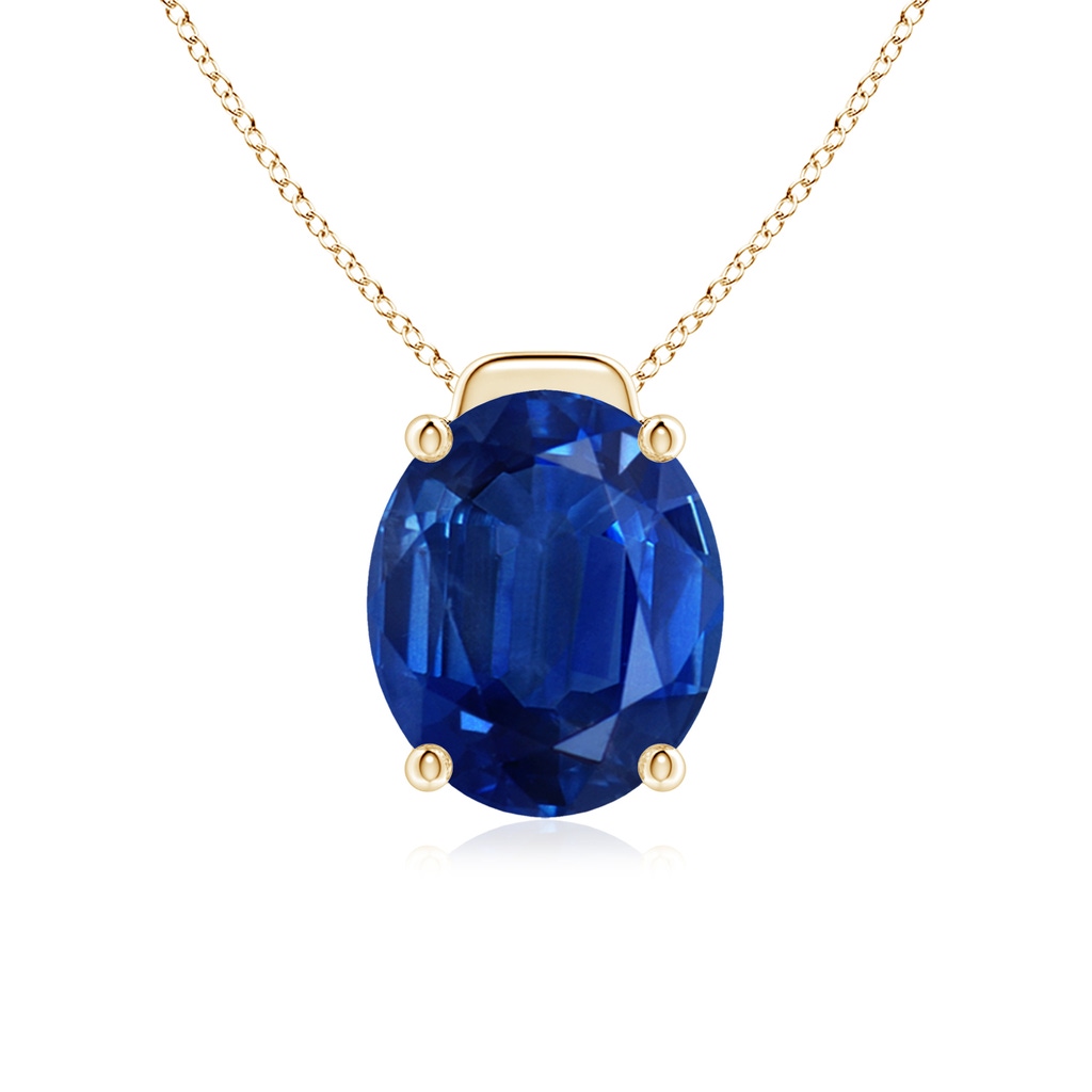 12x10mm AAA Solitaire Oval Blue Sapphire Floating Pendant in Yellow Gold