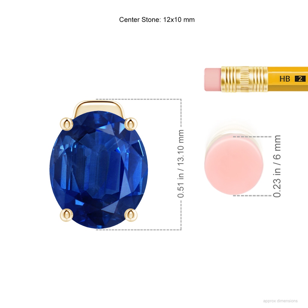 12x10mm AAA Solitaire Oval Blue Sapphire Floating Pendant in Yellow Gold ruler