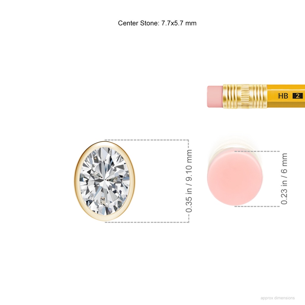 7.7x5.7mm HSI2 Bezel-Set Oval Diamond Solitaire Pendant in Yellow Gold ruler