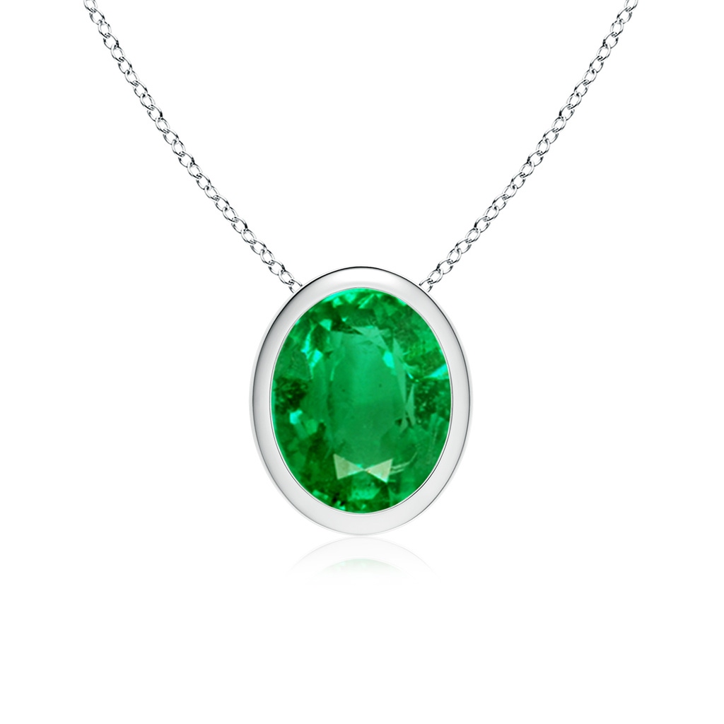 10x8mm AAA Bezel-Set Oval Emerald Solitaire Pendant in White Gold