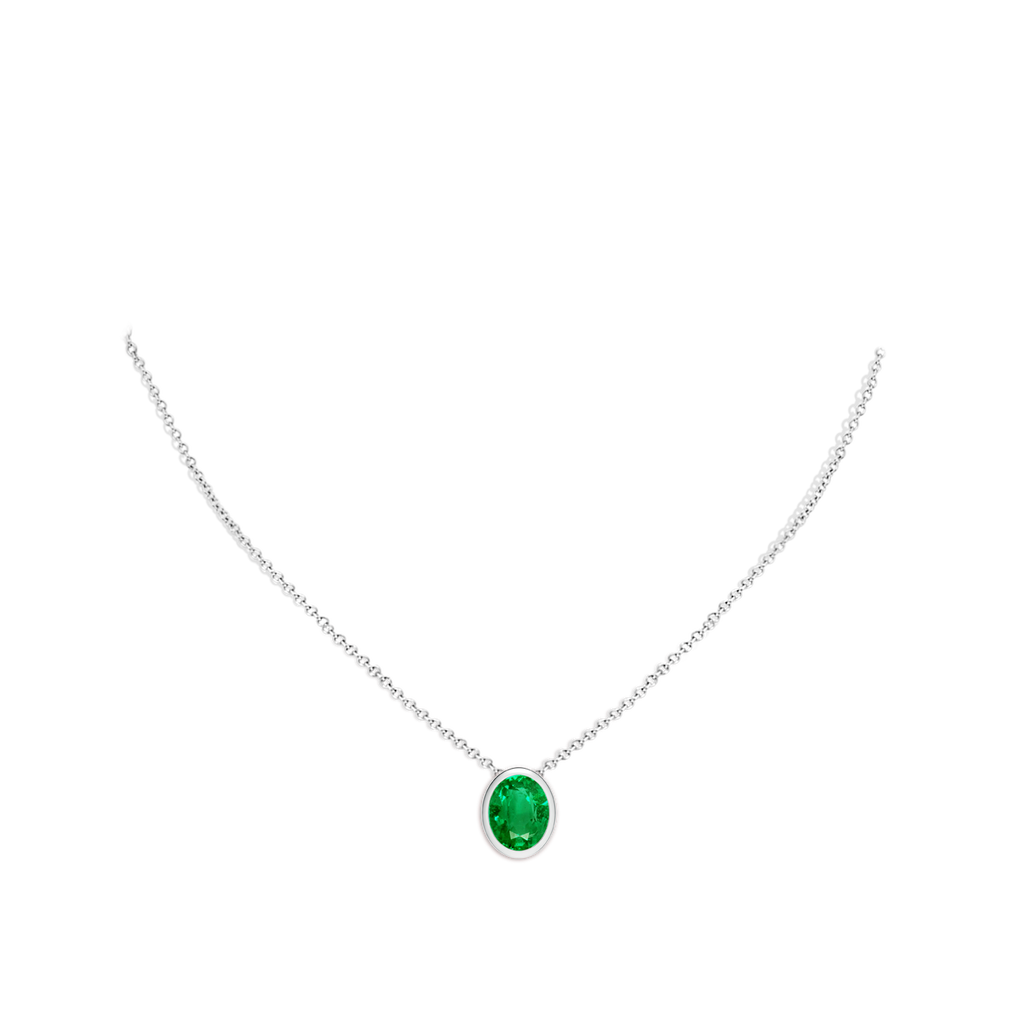 10x8mm AAA Bezel-Set Oval Emerald Solitaire Pendant in White Gold pen