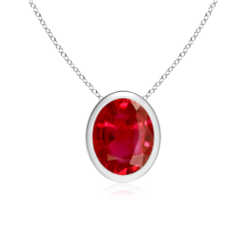 10x8mm AAA Bezel-Set Oval Ruby Solitaire Pendant in White Gold