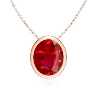 12x10mm AAA Bezel-Set Oval Ruby Solitaire Pendant in Rose Gold