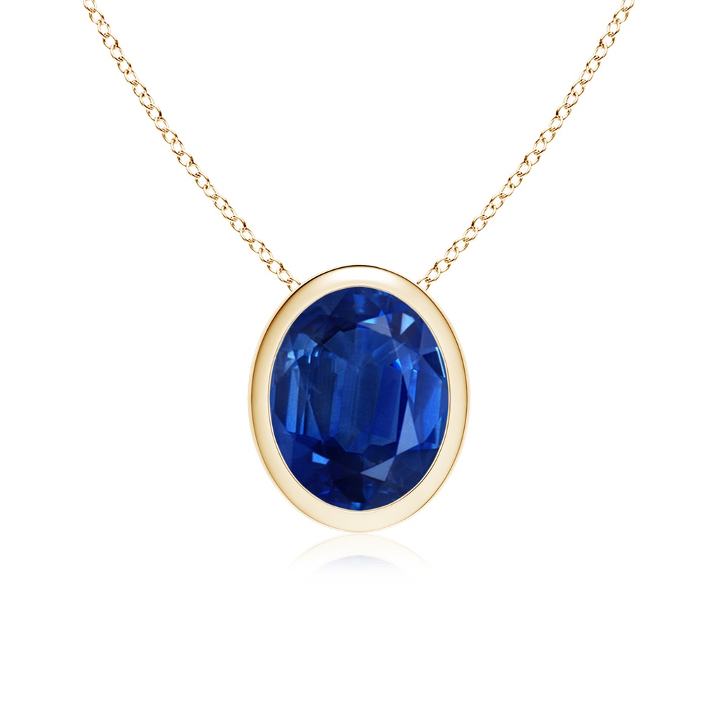 10x8mm AAA Bezel-Set Oval Blue Sapphire Solitaire Pendant in Yellow Gold
