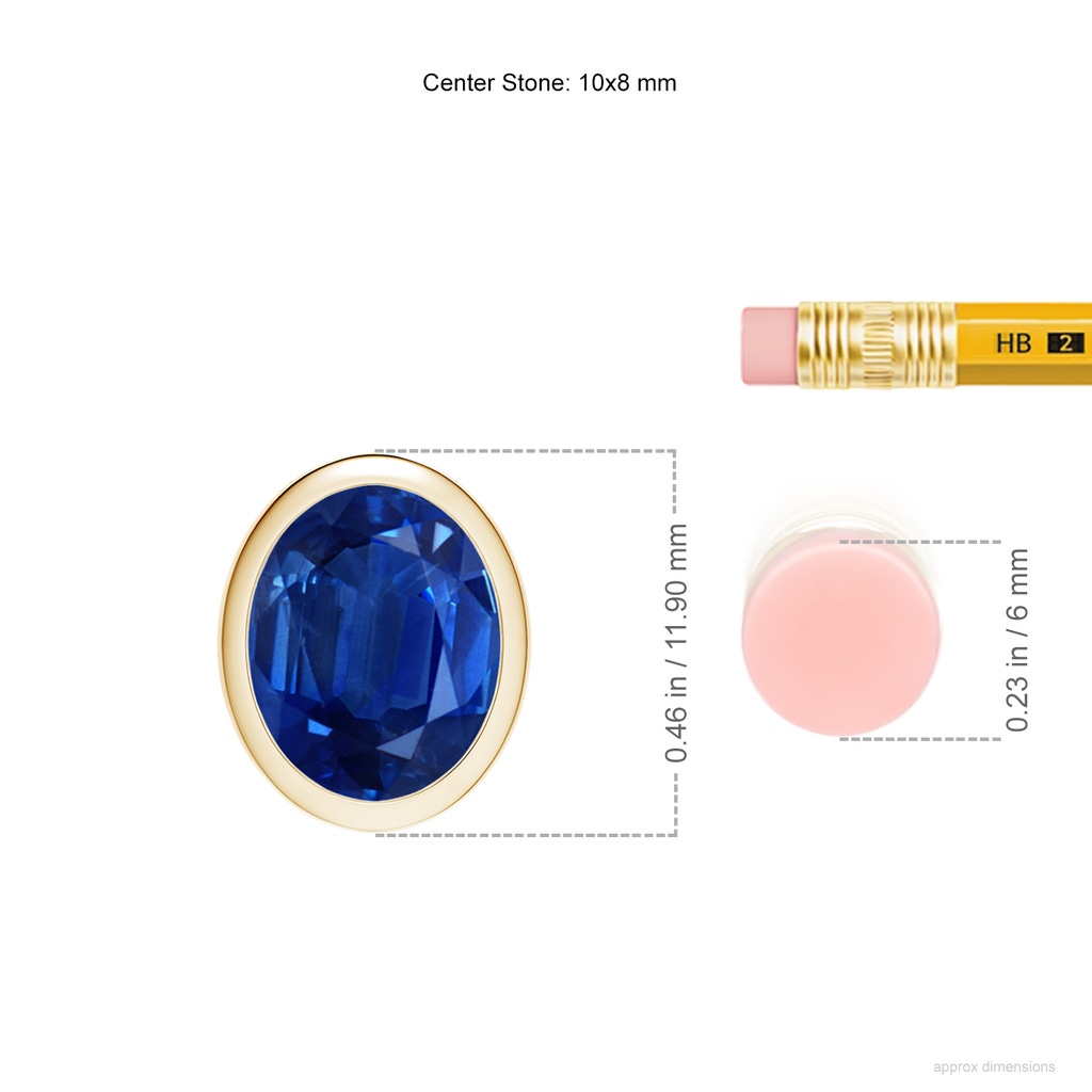 10x8mm AAA Bezel-Set Oval Blue Sapphire Solitaire Pendant in Yellow Gold ruler