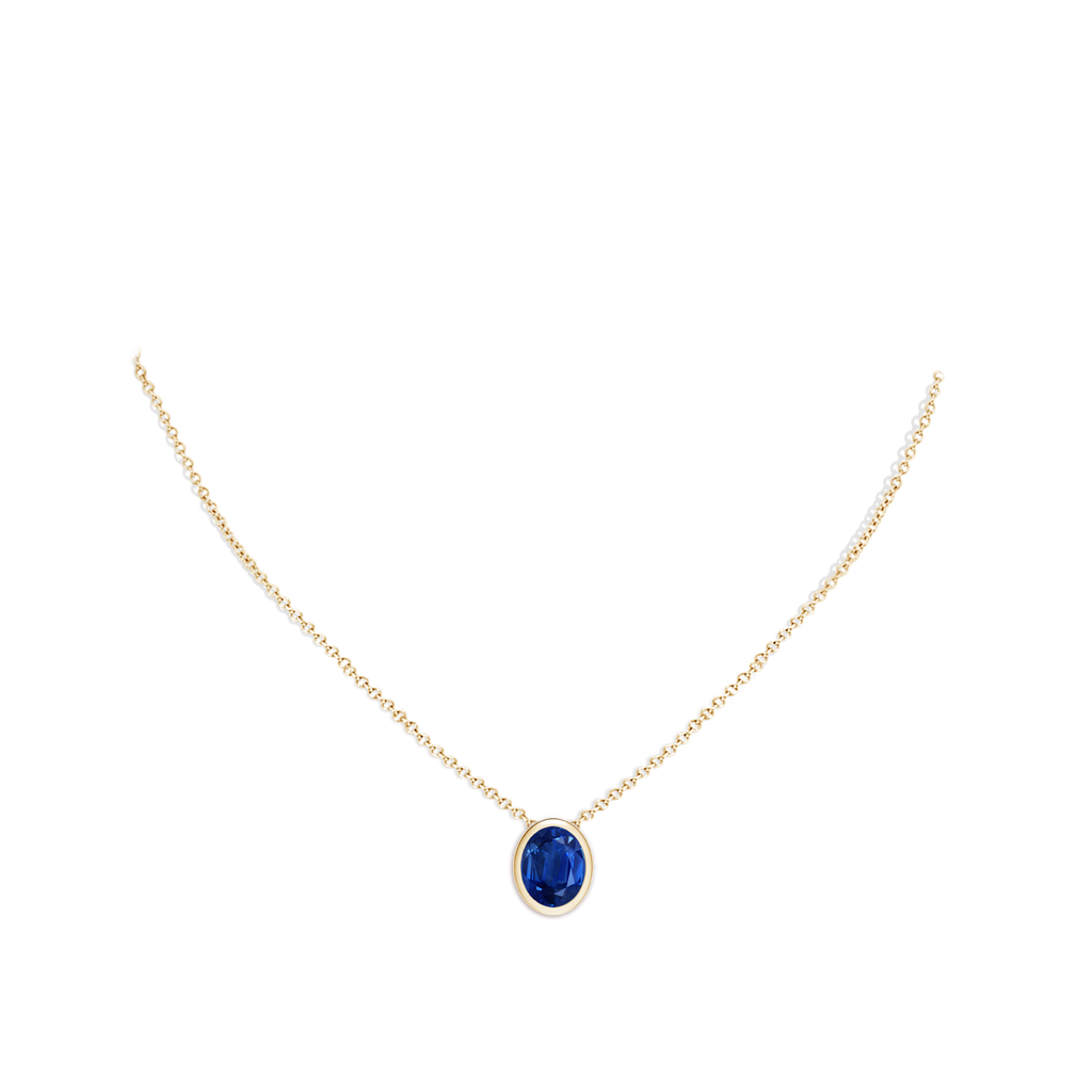 10x8mm AAA Bezel-Set Oval Blue Sapphire Solitaire Pendant in Yellow Gold pen