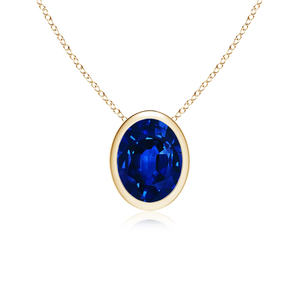 9x7mm Lab-Grown Bezel-Set Oval Blue Sapphire Solitaire Pendant in Yellow Gold