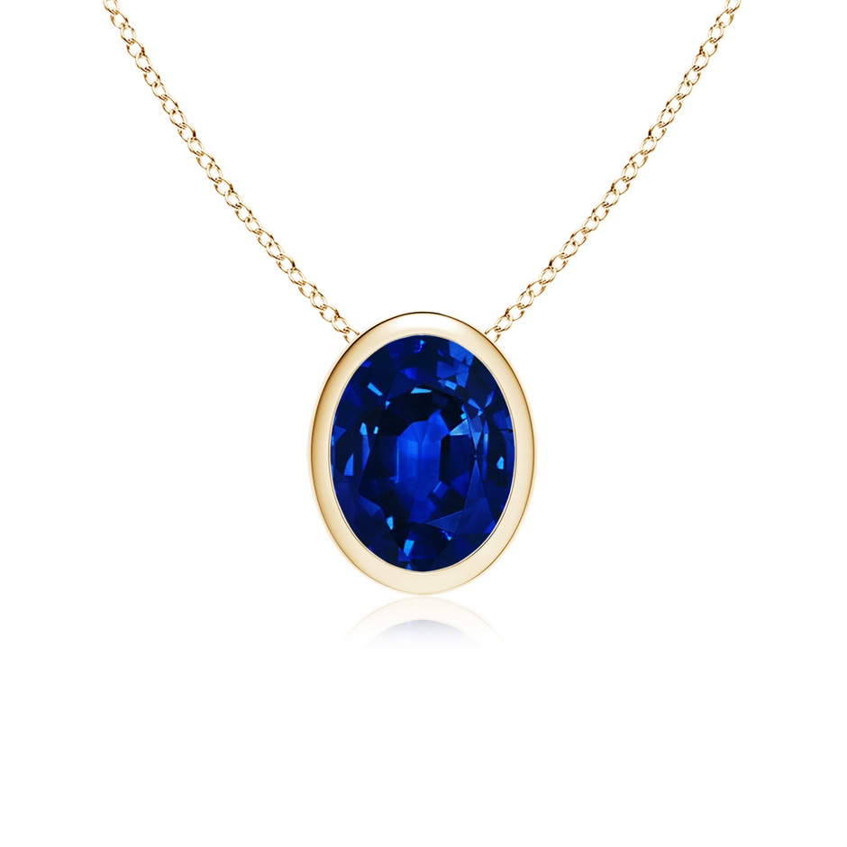 9x7mm Lab-Grown Bezel-Set Oval Blue Sapphire Solitaire Pendant in Yellow Gold 