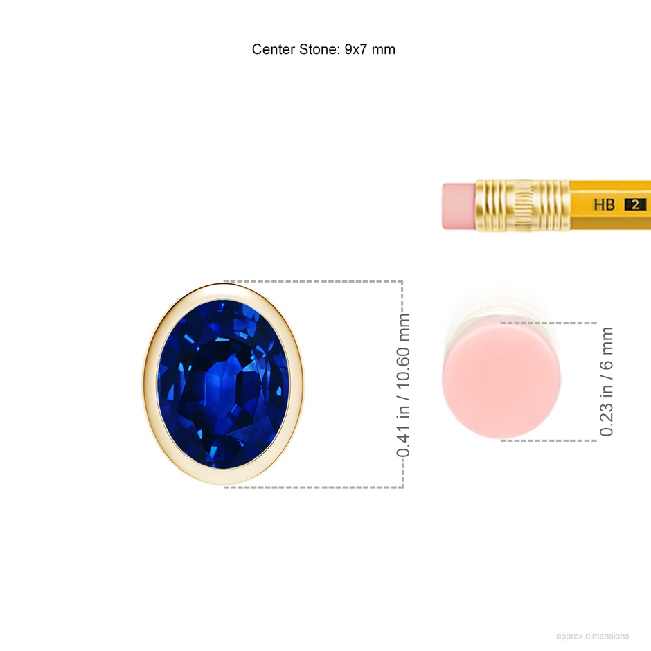 9x7mm Lab-Grown Bezel-Set Oval Blue Sapphire Solitaire Pendant in Yellow Gold ruler