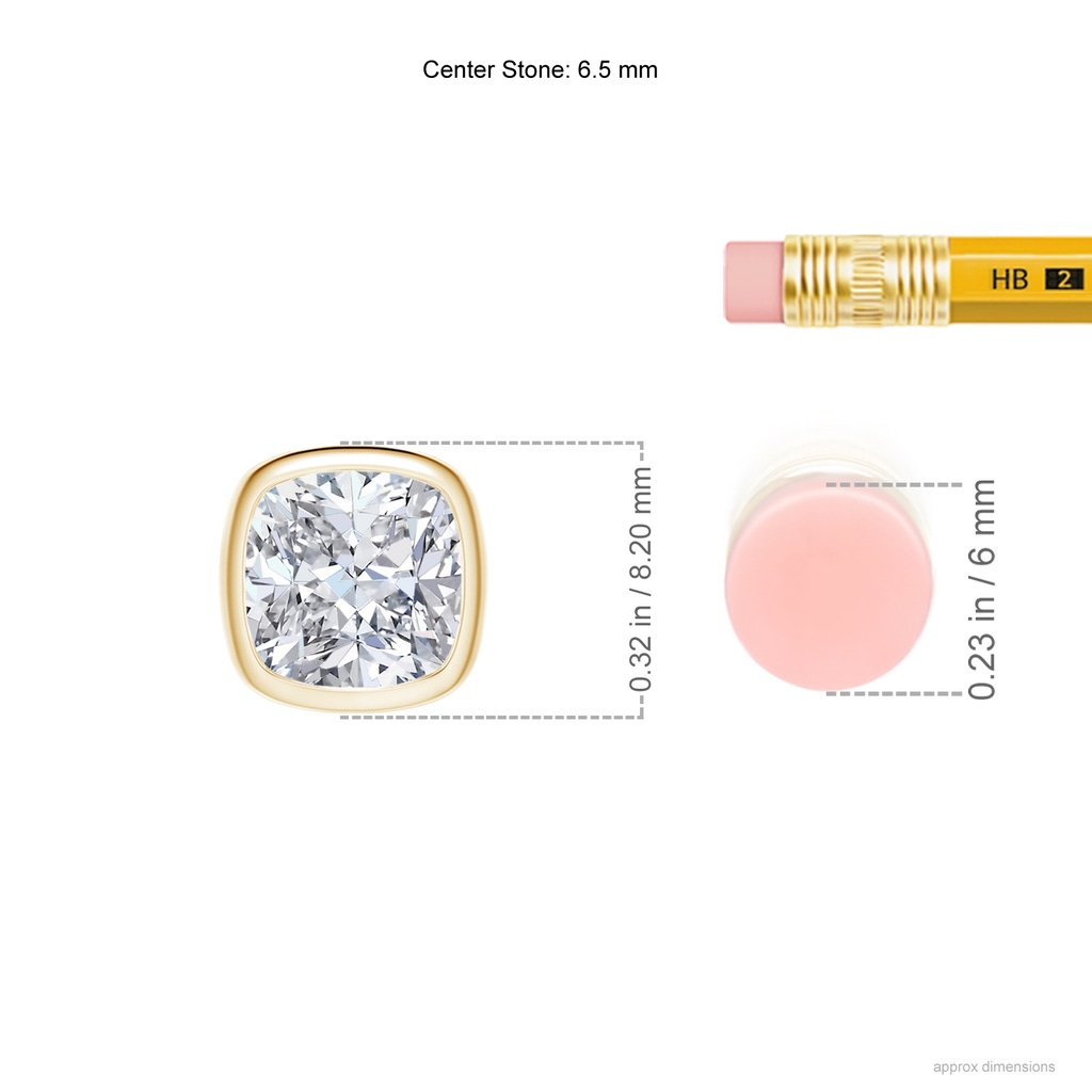 6.5mm HSI2 Bezel-Set Cushion Diamond Solitaire Pendant in Yellow Gold ruler