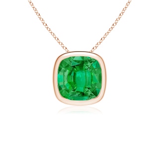 10mm AAA Bezel-Set Cushion Emerald Solitaire Pendant in Rose Gold
