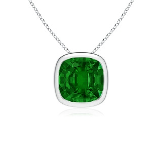 10mm AAAA Bezel-Set Cushion Emerald Solitaire Pendant in P950 Platinum