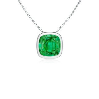 8mm AAA Bezel-Set Cushion Emerald Solitaire Pendant in P950 Platinum