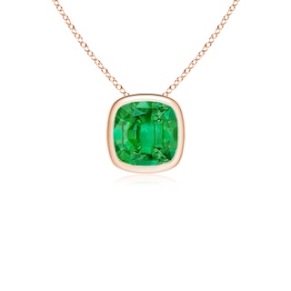8mm AAA Bezel-Set Cushion Emerald Solitaire Pendant in Rose Gold