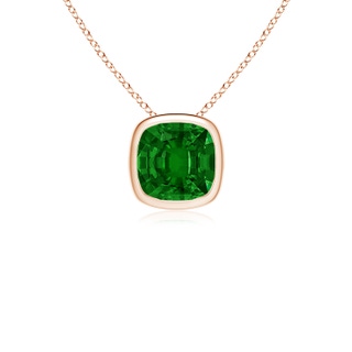 8mm AAAA Bezel-Set Cushion Emerald Solitaire Pendant in Rose Gold