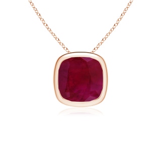 10mm A Bezel-Set Cushion Ruby Solitaire Pendant in Rose Gold