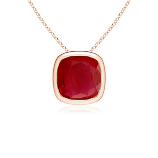 10mm AA Bezel-Set Cushion Ruby Solitaire Pendant in Rose Gold