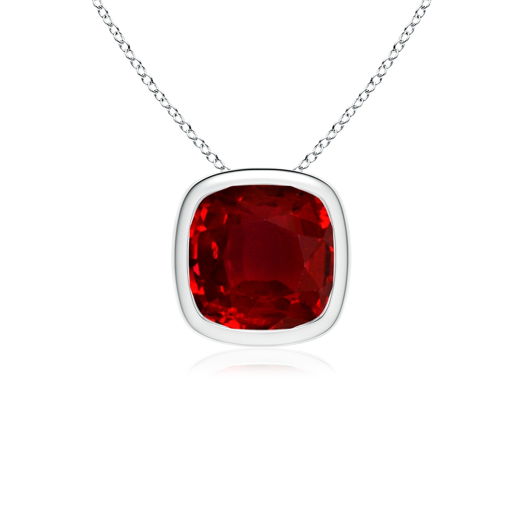 10mm AAAA Bezel-Set Cushion Ruby Solitaire Pendant in P950 Platinum