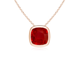 8mm AAA Bezel-Set Cushion Ruby Solitaire Pendant in Rose Gold