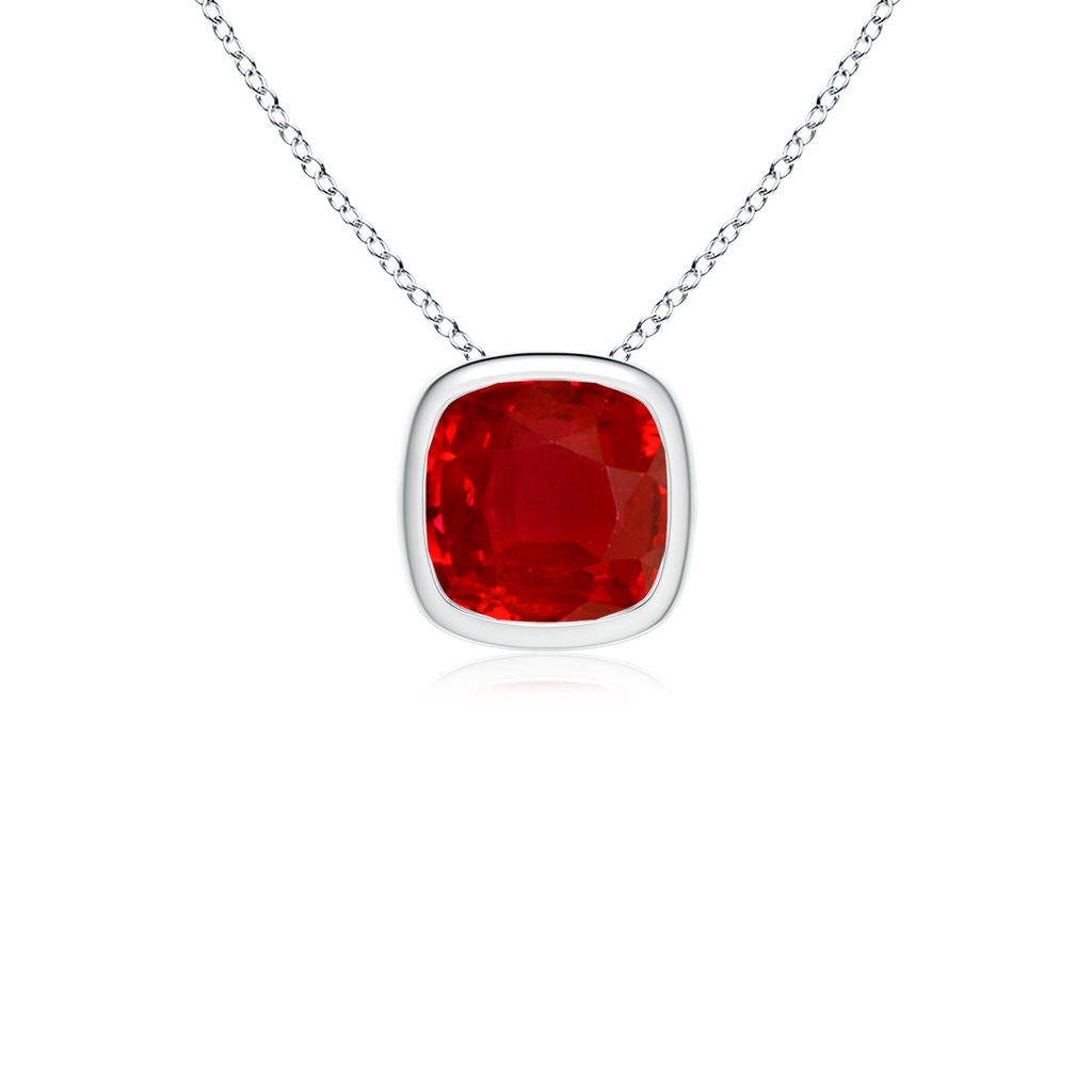 8mm AAA Bezel-Set Cushion Ruby Solitaire Pendant in White Gold