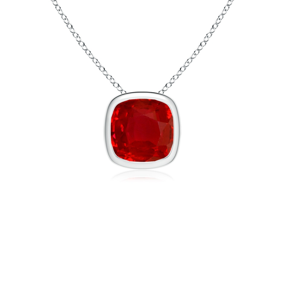 8mm AAA Bezel-Set Cushion Ruby Solitaire Pendant in White Gold 