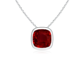 8mm AAAA Bezel-Set Cushion Ruby Solitaire Pendant in P950 Platinum