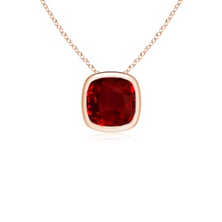 8mm AAAA Bezel-Set Cushion Ruby Solitaire Pendant in Rose Gold
