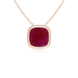 9mm A Bezel-Set Cushion Ruby Solitaire Pendant in Rose Gold