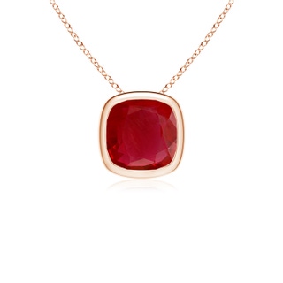 9mm AA Bezel-Set Cushion Ruby Solitaire Pendant in 9K Rose Gold