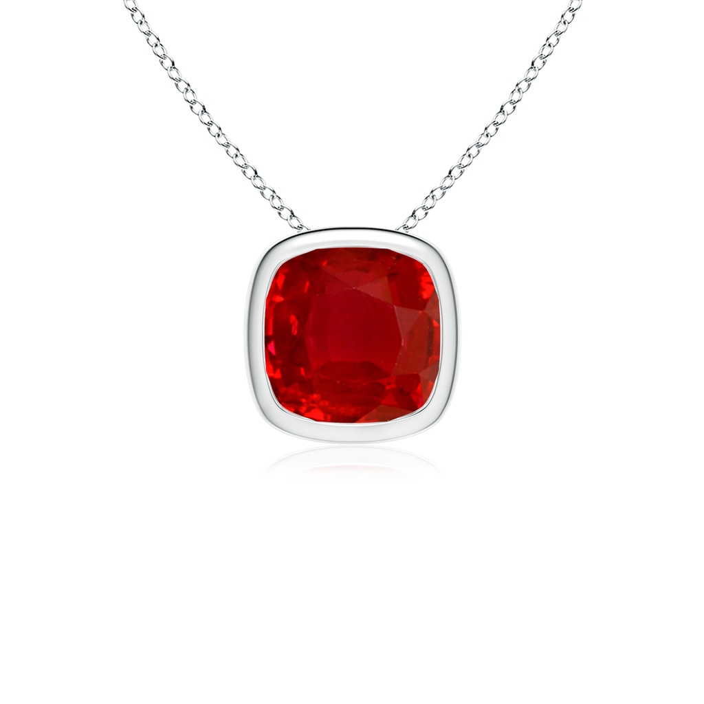 9mm AAA Bezel-Set Cushion Ruby Solitaire Pendant in White Gold